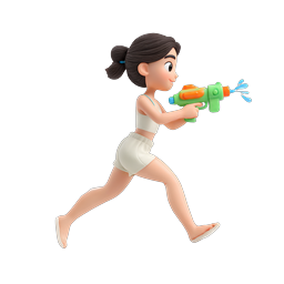 Girl with Water Gun Running 3D Cartoon Icon
