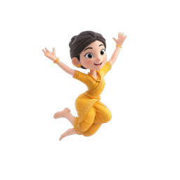 Icône 3D d'une fille joyeuse sautant dans des éclaboussures d'eau