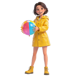 Cheerful Girl with Beach Ball 3D Character Icon