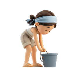 可爱 3D 小女孩提桶图标 | 黏土风格角色