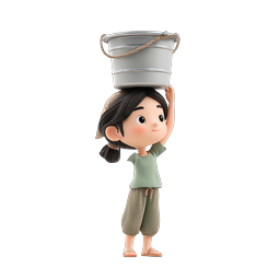 3D-Icon Mädchen mit Wassereimer - Pixar-Stil