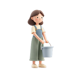 Cute 3D Girl Holding Bucket - Friendly Character Icon