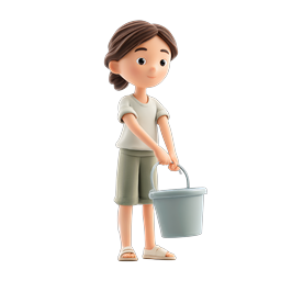3D Mädchen mit Eimer - Cartoon-Charakter-Icon