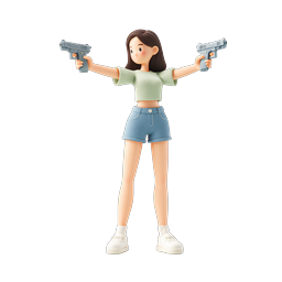 3D Girl with Dual Pistols Icon - Clay Render Character