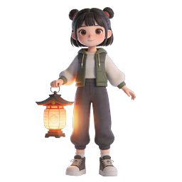 Cute 3D Girl Character Holding Glowing Lantern Icon