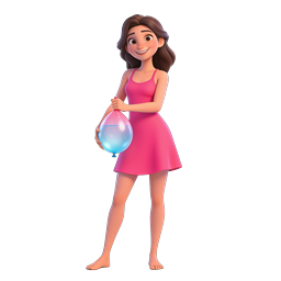 Cheerful Girl Holding Water Balloon 3D Icon