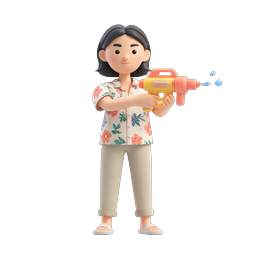 Girl with Water Gun 3D Clay Character Icon