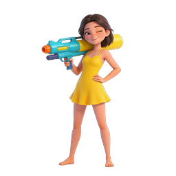 Cheerful Girl with Water Gun - 3D Cartoon Character