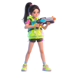 3D Cartoon Girl with Futuristic Water Gun Icon