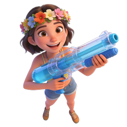 Cheerful Girl with Water Gun 3D Character Icon