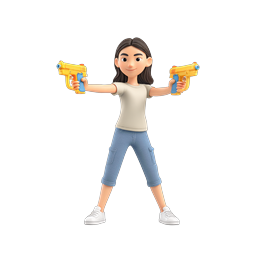Girl with Water Guns - Playful 3D Cartoon Character Icon