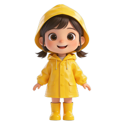 Cute Girl in Yellow Raincoat - 3D Character Icon