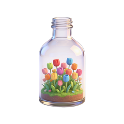 Glass Bottle Tulip Garden Terrarium Icon - Colorful 3D