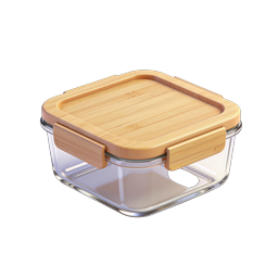 Glass Food Container with Bamboo Lid Icon | Realistic 3D