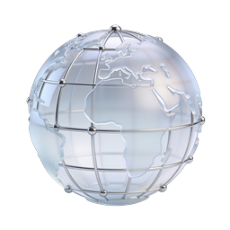 Premium 3D Glasglobus-Icon mit Chrom-Drahtgitter