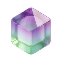 3D-иконка стеклянного куба с градиентом - фиолетово-зеленый прозрачный