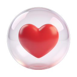 Glass Heart Bubble Icon - Realistic 3D Love Symbol