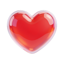 3D Glass Heart Icon - Glossy Red Crystal Love Symbol