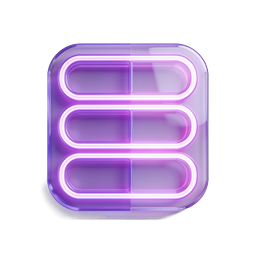 Purple Glass Menu Icon with Neon Glow Effect