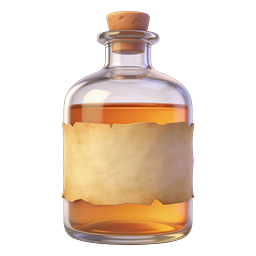 Glass Potion Bottle Icon with Cork Stopper and Parchment Label