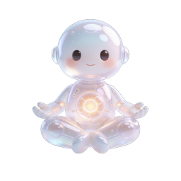 Cute Glass Robot Meditation Character Icon