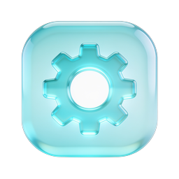 Glass Settings Gear Icon - 3D Cyan Glassmorphism
