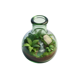 Glass Terrarium Ecosystem with Waterfall 3D Icon