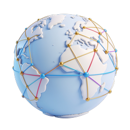3D Global Network Globe Icon - Worldwide Connectivity