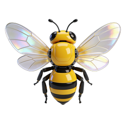 3D Glossy Honey Bee Icon with Iridescent Wings