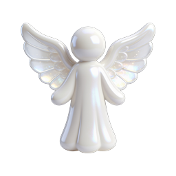 Glänzendes 3D-Engel-Icon mit irisierenden Flügeln