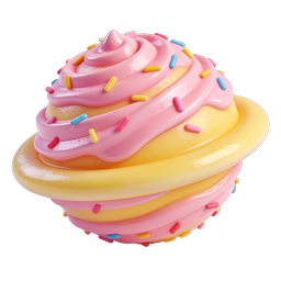 Glossy Pink Yellow Cupcake Icon with Colorful Sprinkles