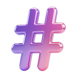 Glossy 3D Hashtag Icon - Purple Pink Gradient Symbol