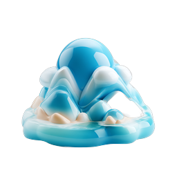 Glossy Mountain Pond 3D Nature Icon - Blue Ice Landscape