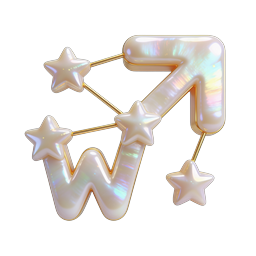 Glossy 3D W Letter with Arrow and Stars Icon