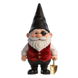 Charming 3D Garden Gnome Character Icon with Shovel