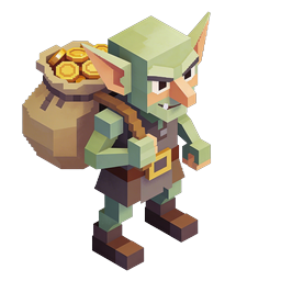 Isometric Goblin with Gold Sack 3D Voxel Game Icon