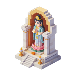 Goddess Lakshmi Pixel Art Temple Icon - 3D Isometric