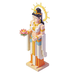 Goddess Lakshmi Voxel Statue Icon | 3D Hindu Deity
