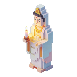 Isometric Goddess Voxel Icon with Sacred Candle