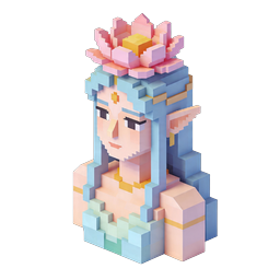 Goddess Lotus Crown Voxel Art Icon | 3D Deity Bust