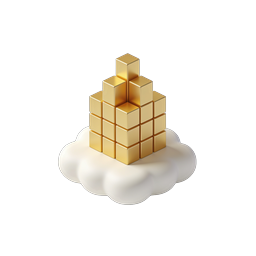 Gold Cube Pyramid on Cloud - Premium 3D Icon