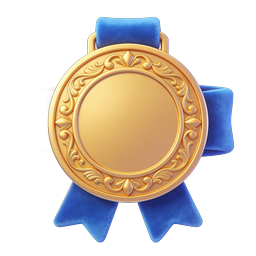 Gold Medal Award Icon with Blue Ribbon | 3D Render
