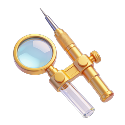 Gold Precision Probe Tool with Magnifying Glass Icon