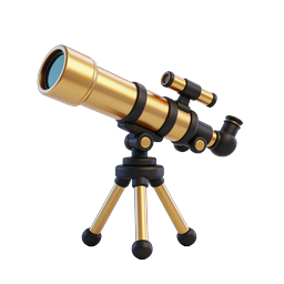 Gold Telescope on Tripod 3D Icon for Astronomy Apps
