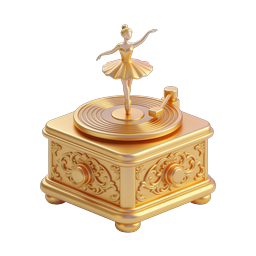 Golden Ballerina Music Box Icon - 3D Rendered