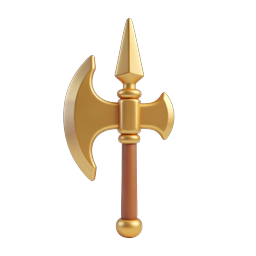 Golden Battle Axe 3D Icon for Fantasy Games
