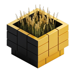 Modern Golden Block Planter Icon with Ornamental Grass