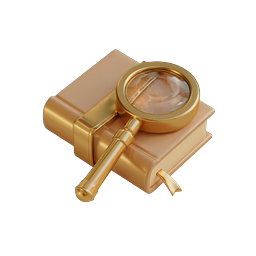 Golden Book and Magnifying Glass 3D Icon