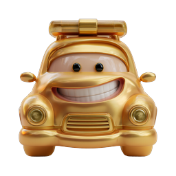 Golden Cartoon Car Character 3D Icon - Smiling Vehicle