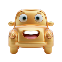 Golden Cartoon Car Icon - Friendly Smiling Vehicle